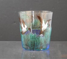 Vintage Hand Painted Duck Scene Glass Tumbler About 3 1/4