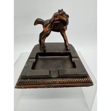 Vintage Jennings Bros? Bronze Finish Metal Horse Foal Figural Ashtray Equestrian picture