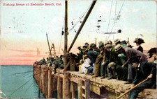 c1912 Fishing Scene Ocean Pier Redondo Beach California CA Newman Postcard picture