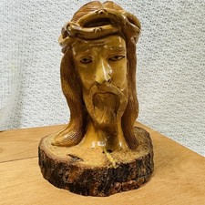 ​Vintage Olive Wood Jesus Bust Head Carving Holy Land Bethlehem Statue Religious picture