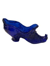 Cobalt Blue Art Glass Victorian Witch Shoe Rose Slipper Mosser 7x1.25 picture
