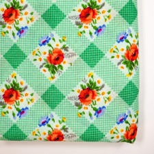 Vtg THC Hawaiian Textiles Crepe Fabric Flowers 60s 70s Neon Funky Gingham 45x128 picture