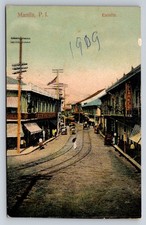Vintage 1909 Escolta Street Manila Philippines RP Postcard US Flag Scene picture