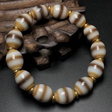 Vintage Tibetan Old Agate Dzi Bead 1 Line Amulet Bracelet Protection 14×12mm picture