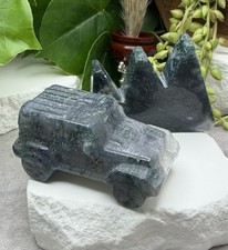 Crystal Lot Moss Agate Jeep 4x4 W/Quartz Druzy Mountain Carving Mineral 4WD picture