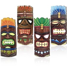 4 Pcs 11.8 Inch Wooden Tiki Masks Tiki Totem Hanging Decor Island Tropical Po... picture