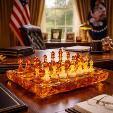 Made in USA Baltic Amber Königsberg Imperial Chess Set Handmade Genuine Gift picture