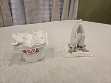 Set of Two Ceramic Inspirational Praying Hands & Angel Book with Doves/Flowers picture