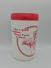 VTG State Farm Travel Mug Aladdin Cup With Lid Plastic Red White Used picture