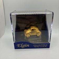 Elgin Collectible Mini Clock Gold VW Bug in original box (765) picture