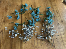 Antique GORGEOUS OLD Vintage French WHITE & BLUE GLASS BEADED FLOWERS  1930s picture