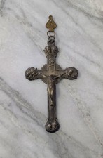 Antique 18th 19th Century Coin Silver / Plated Large Crucifix Cross Church  picture