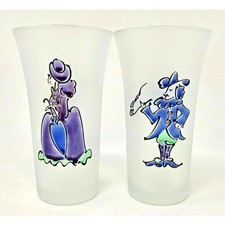 Vintage Frosted Cocktail Shot Glasses Victorian Figures & Nautical Ships picture