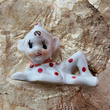 Vintage Japan Ceramic Pixie Elf Reclining Red Polka Dot Figurine 2.5” MCM picture