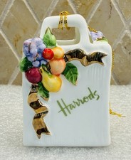 1990 Harrods London Ceramic Shopping Bag Christmas Ornament Vintage Mint NOS picture