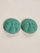 Turquoise Matte Moon Face Czech Glass Buttons Lot Of 2 New Pour Vintage Mold  picture