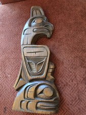 VINTAGE NW COAST KWAKIUTL TOTEM CARVING BIRD KILLER WHALE SIGNED DAVID KINGCOME picture