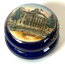 AUGUSTA MAINE ME Antique CAPITOL Souvenir GERMANY COBALT  DRESDEN Trinket Box picture