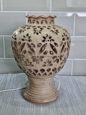 Vintage Studio Pottery Lamp Pierced Ginger Jar Shaped Stoneware 11
