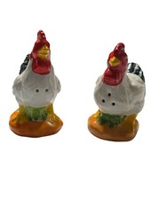 Chicken Rooster Hen Salt & Pepper Shakers Ceramic White Gift Decor Please Read picture
