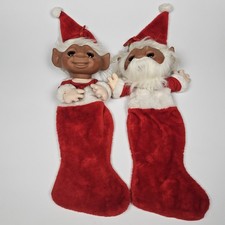 Vintage Troll Smithy Christmas Stocking Lot Of 2 Rubber Face Head Santa Hat 24” picture