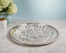 WM Rogers 1960s Silverplate Serving Tray Relish Glass Insert, 10” picture