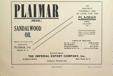 Plaimar Sandalwood Oil Perth W. A. Imperial Export Company Vintage Print Ad 1931 picture