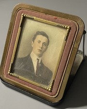 Antique Edwardian Hand Tinted Portrait Young Man Easel Frame Early 1900s picture