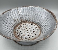 Vintage Farmhouse Charm: Mottled Gray Graniteware Colander picture