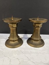 VINTAGE Solid Brass Pricket Pillar Candle Holders, Made in India, Octagonal Base picture