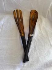 Vtg MCM STYSON ART PROD. CO. N.Y. MODERNIST SALAD Fork Spoon Acrylic Brown Swirl picture