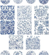 16 Pack Decoupage Napkins 8 Styles Blue Assorted Vintage Floral Printed Paper picture