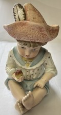 Cute Little Country Boy Figurine Bisque Lovely Cute Decor 6” Tall Shelf Sitter picture
