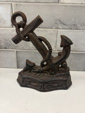 Vintage Cast Iron Anchor Doorstop Bookend 8” Nautical Metal Statue Rope Design picture