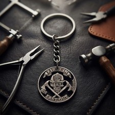 1936 Hobo Nickel Cut Coin Keychain Firefighter First In Last Out Skull Skeleton picture