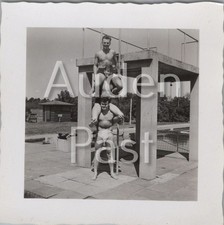 Frank Eric And Tony At Wunstorf Pool 1955 Soldiers Real Photo 72.31x72.73mm picture