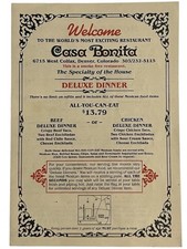 Vintage Casa Bonita Restaurant Menu Denver, Colorado 2010’s Collectable Ephemera picture