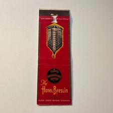 The Hotel Breslin Red Background Hotel Bldg NY Vintage Matchbook Cover 5MB126-4 picture