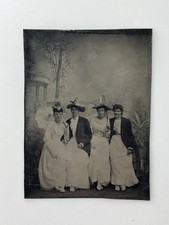 1892 Antique Tintype Photo 4 Women Fancy Hats Identified Seaforth Ont. 1/6 Plate picture