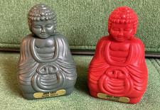 VTG Swank Buddha Cologne Plastic Bottles Red Green Jade East Cologne Set picture