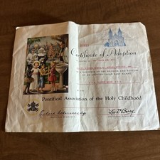 Monroe Mich - Cert. of Adoption - Pontifical Association of the Holy Childhood picture
