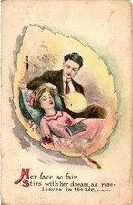 1918 St. Louis MO Romantic Poem Postcard Man Woman Leaf Sent Oklahoma City picture