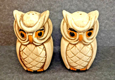 Vintage Ceramic Owls Salt & Pepper Shakers With Stoppers Each Owl Is 2 Sided picture