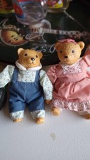 Vtg Miniature Porcelain Teddy Bear Dolls Russ Couple EUC picture