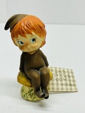Vintage Little Folks Pixie Elf sitting on Mushroom Figurine Collectible picture