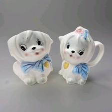 VTG Lefton Precious Pooch Mr. Tootles Maltese Dog Creamer Sugar Set -Missing Lid picture