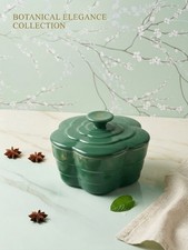 Pier 1 imports Flower Ramekin with Lid Bakeware Stoneware Turquoise picture