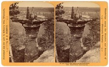 WISCONSIN DELLS STEREOVIEW - Tourists On Stand Rock - HH Bennett 1880s OVERSIZED picture