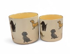 NEW (TWO) Dachshund Hand Painted Planters, Flower Pots LARGE 6.5H & SMALL 5.5H picture