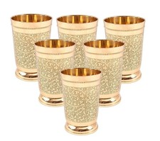 Brass Glass Tumblers Set of 6 – 300ml Ayurvedic Drinkware for Water & Beverages picture